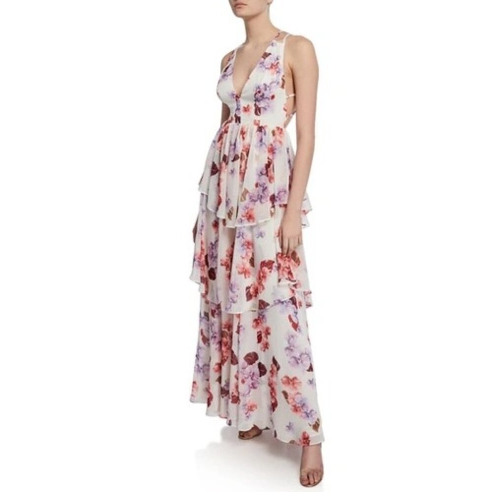 Fame And Partners Tiered Georgette Dress Women 0 Ivory Fairycore Romantic Spring